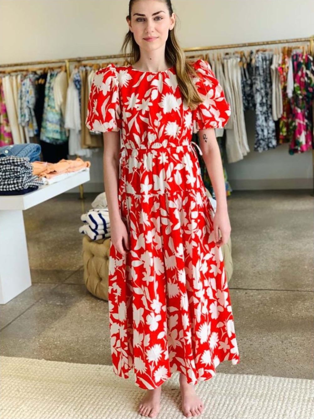Moon River Floral Print Side Tie Maxi Dress - size M